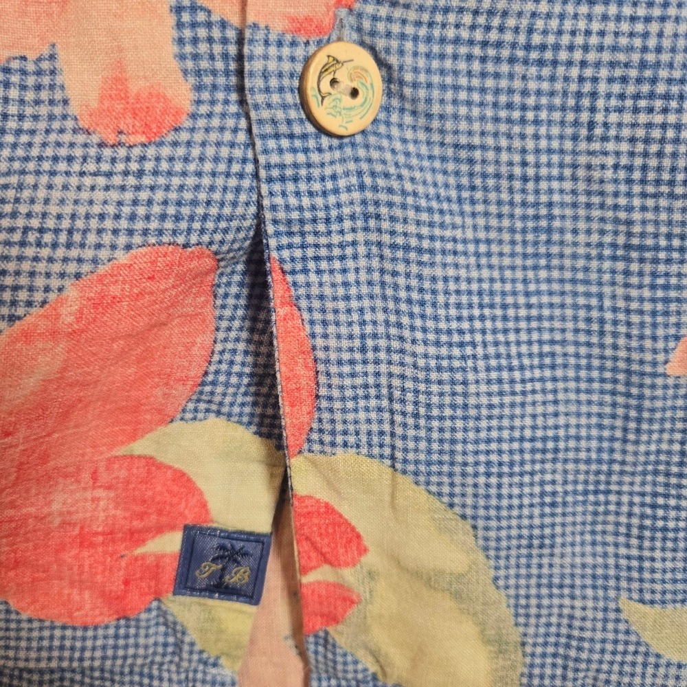 Tommy Bahama Shirt Mens Large Blue 100%‎ Linen Floral Hawaiian Origional Fit - Picture 7 of 8